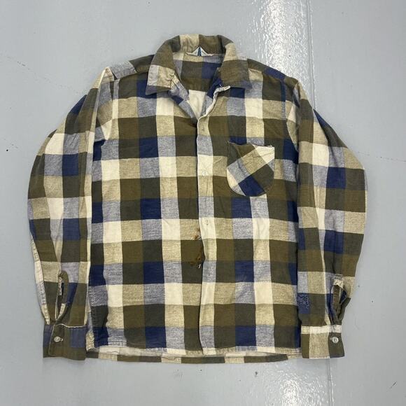 Vintage 60s Island in the Sun Green Flannel Loop Collar - Picture 1 of 6